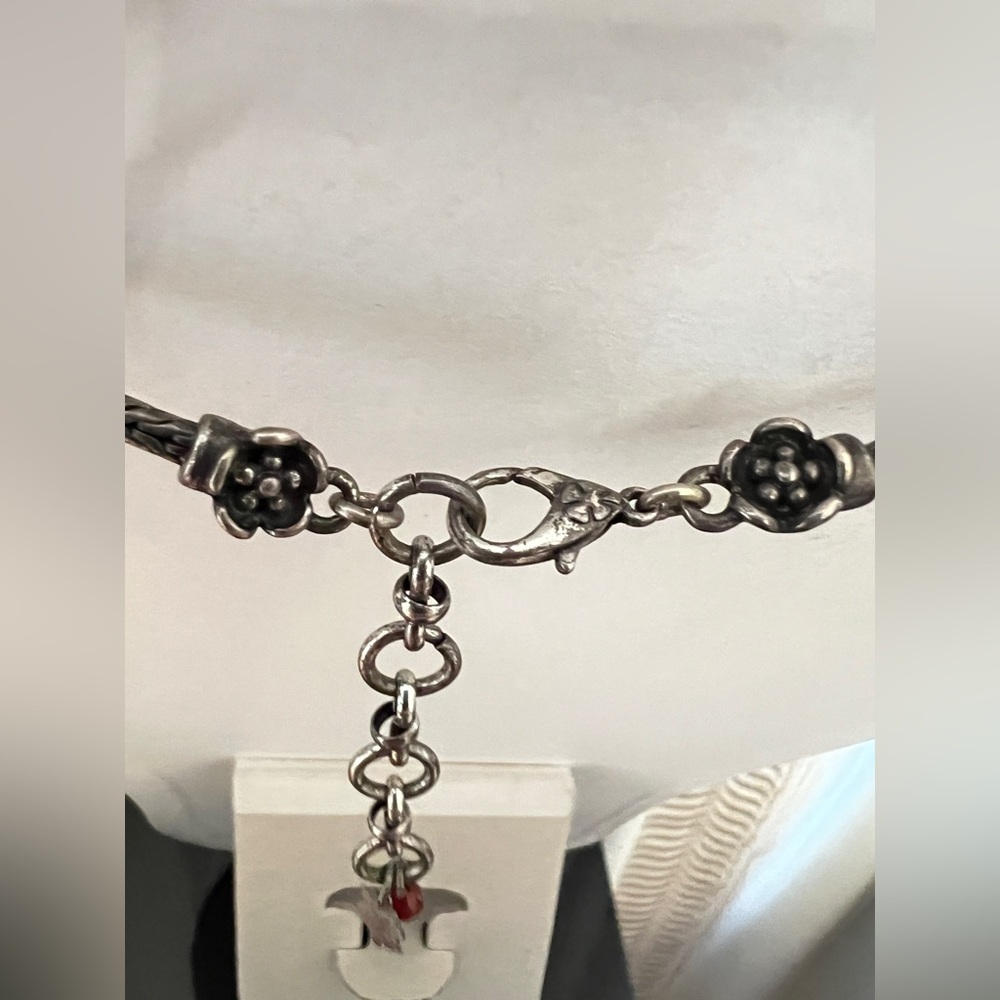 Lucky Brand Beaded Necklace Floral Charm Silver Tone Purple Bohemian - Picture 9 of 14